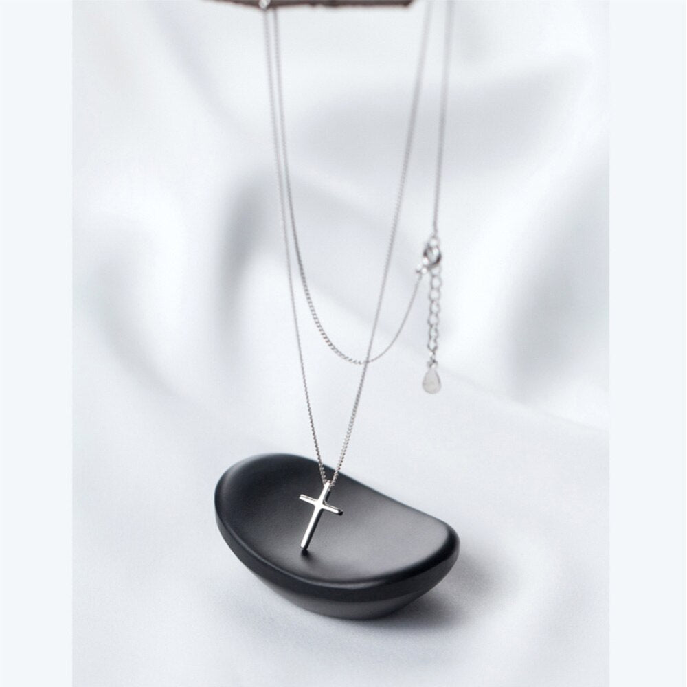 TrustDavis New Women's Fashion 925 Sterling Silver Jewelry Cross Pendant Short 40cm Necklace Cute Gift Girls Lady DS219 - bankshayes40