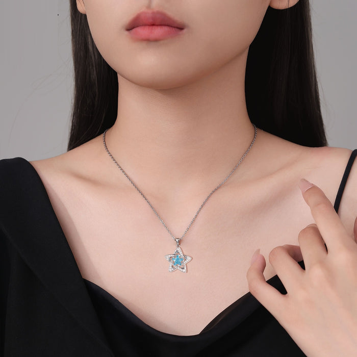 Elegant Blue Pentagram Necklace Female Zircon Pendant Jewelry