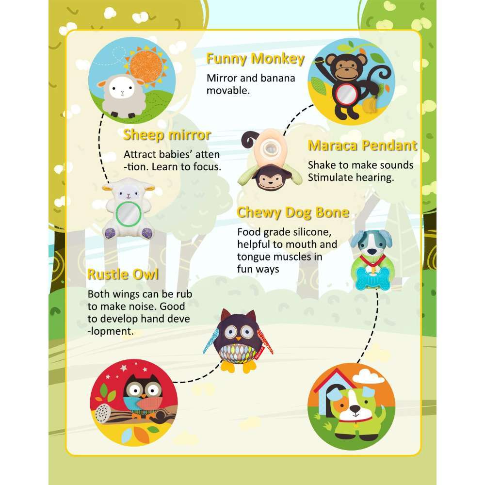 Keeygo Baby Play Mat Zoo Theme Sensory Infant Toys Keep Baby Occupied Toddler Activity Gym Develop Neck Strength Play Gym For Babies 0-6 Months Washable Baby Gyms  Playmats