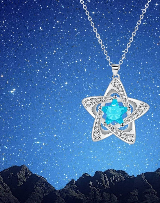 Elegant Blue Pentagram Necklace Female Zircon Pendant Jewelry