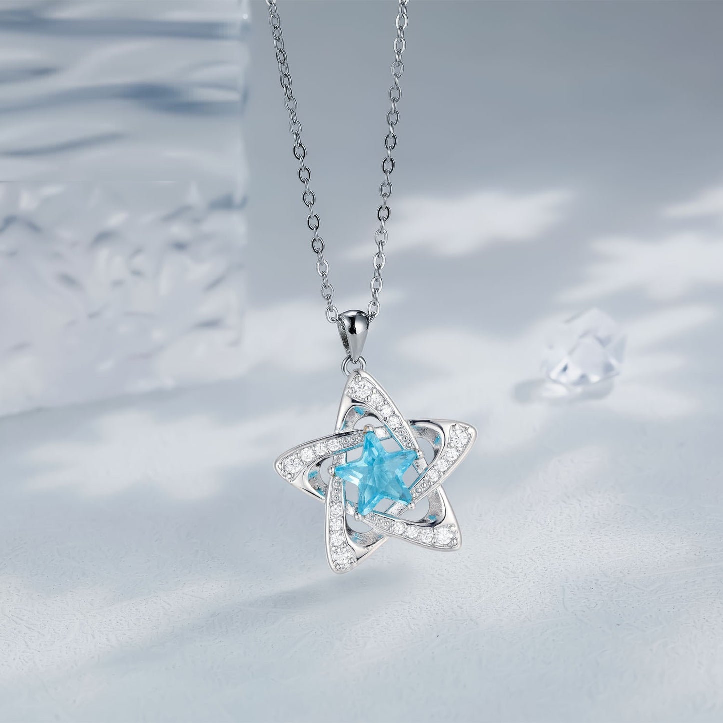 Elegant Blue Pentagram Necklace Female Zircon Pendant Jewelry