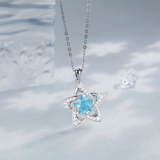 Elegant Blue Pentagram Necklace Female Zircon Pendant Jewelry