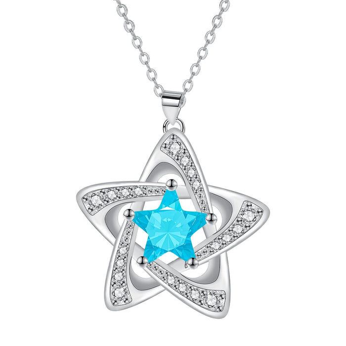 Elegant Blue Pentagram Necklace Female Zircon Pendant Jewelry