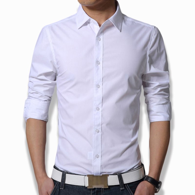 Slim Shirt Plain White Army Green Dress Shirt Men - bankshayes40