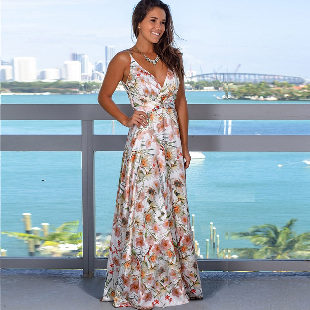 Women's Sling Floral Long Dresses arrival Summer - bankshayes40