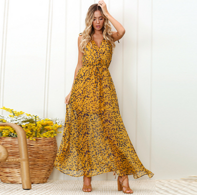 Bank Fashion - Women Print Maxi Dress Ladies Sexy Backless  Empire Dresses- banksheyes