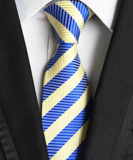 Fashion Neckties Classic Men's Stripe Yellow Navy Blue Wedding Ties Jacquard Woven 100% Silk Men Solid Tie Polka Dots Neck Ties - bankshayes40