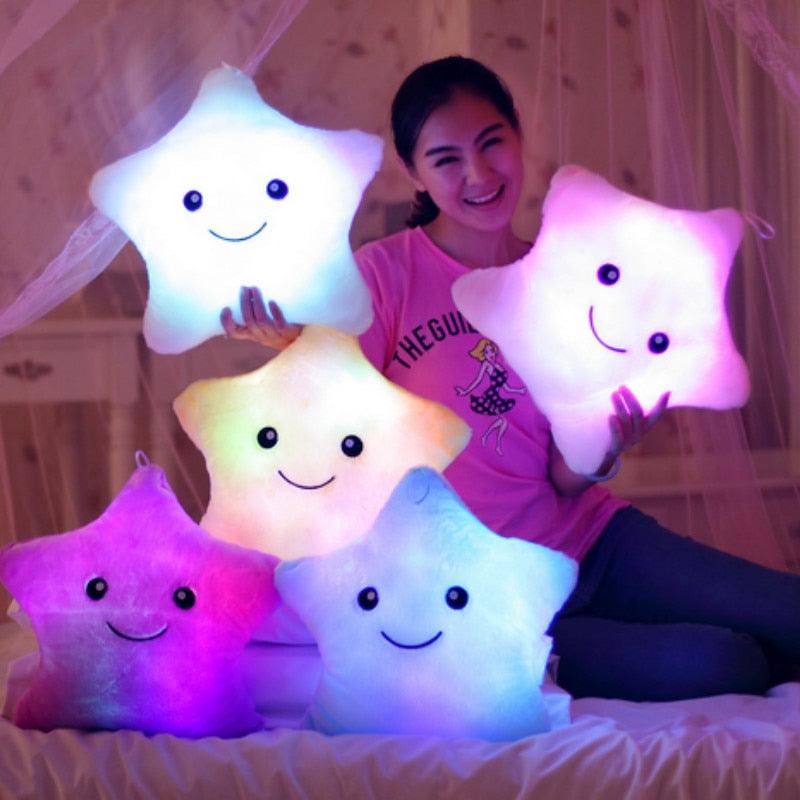 bank fashion I 34CM Creative Toy Luminous Pillow Soft Stuffed Plush Glowing Colorful Stars Cushion Led Light Toys Gift For Kids Children Girls