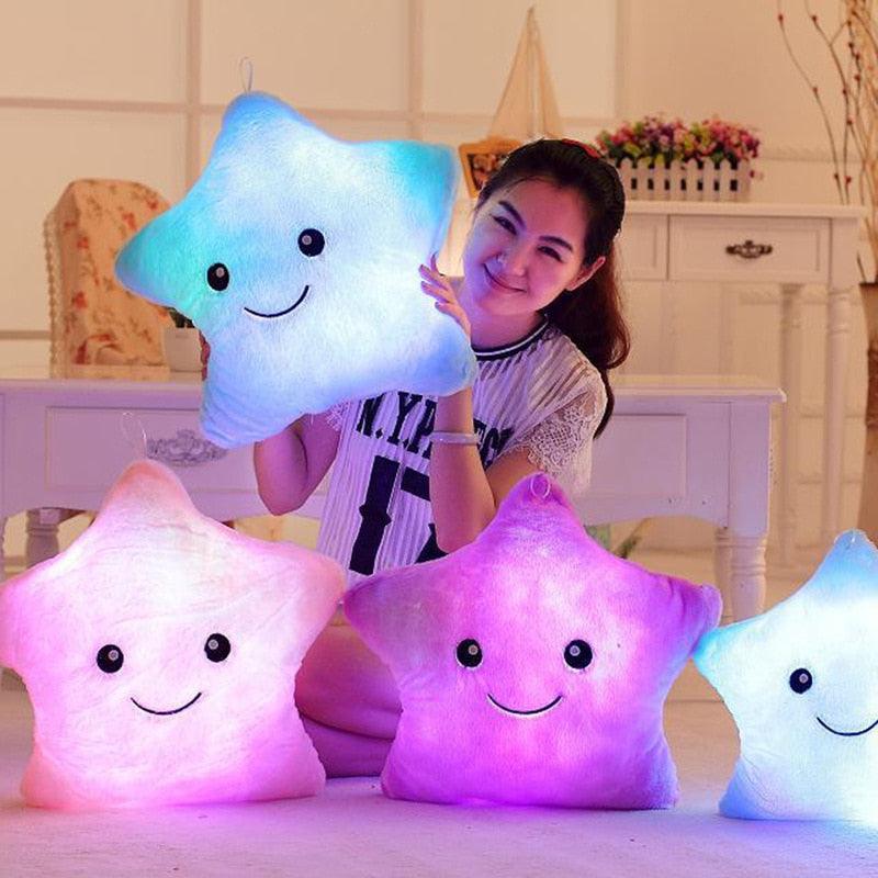 bank fashion I 34CM Creative Toy Luminous Pillow Soft Stuffed Plush Glowing Colorful Stars Cushion Led Light Toys Gift For Kids Children Girls