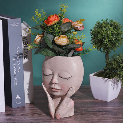 Girls Face Head Flower Planter Succulent Plant Flower Container Pot Flowerpot Figure Garden Decor Nordic Tabletop Ornament H5 - bankshayes40