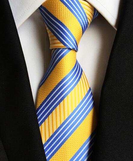 Fashion Neckties Classic Men's Stripe Yellow Navy Blue Wedding Ties Jacquard Woven 100% Silk Men Solid Tie Polka Dots Neck Ties - bankshayes40