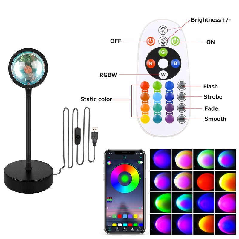 Smart Bluetooth Sunset Projection Lamp Sunset Projector Night Light APP Remote Led Lights for Room Decoration Photography Gifts - bankshayes40