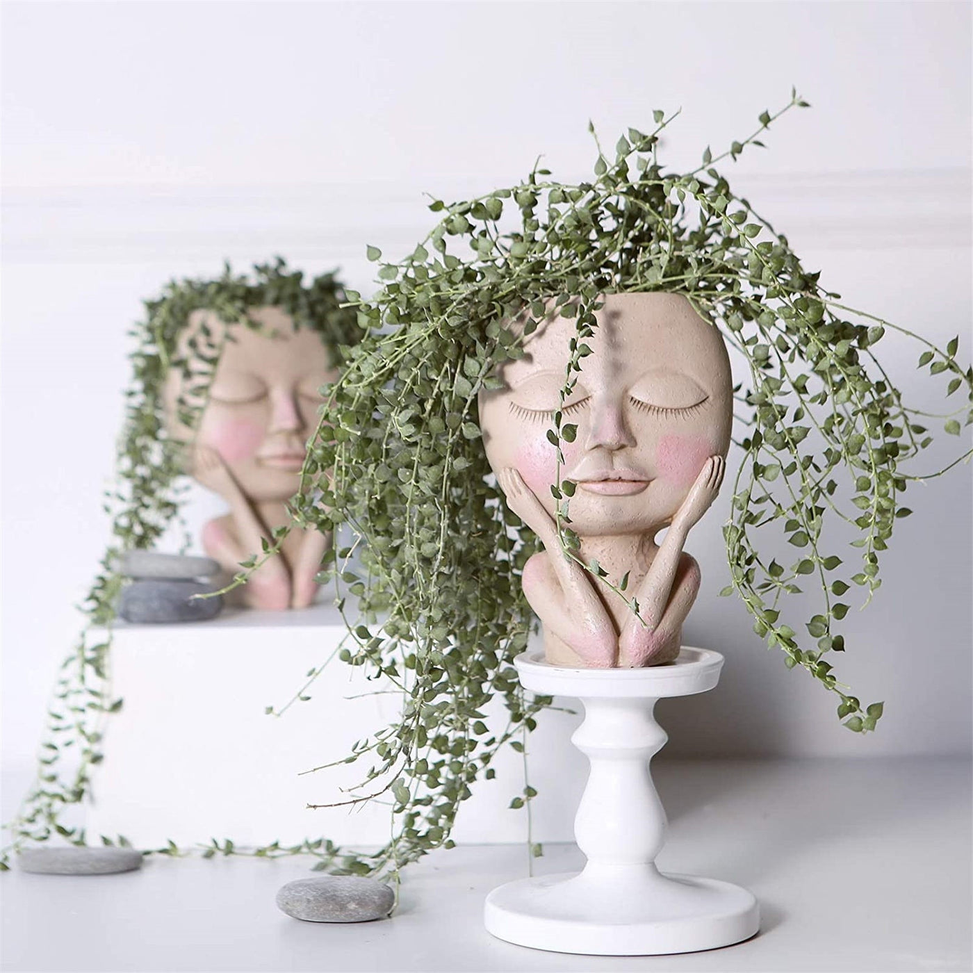 Girls Face Head Flower Planter Succulent Plant Flower Container Pot Flowerpot Figure Garden Decor Nordic Tabletop Ornament H5 - bankshayes40