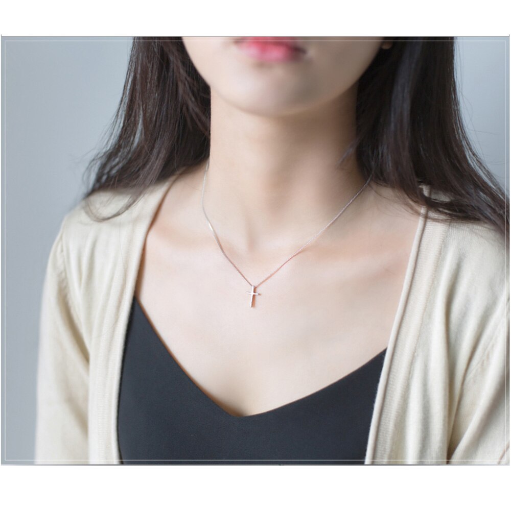 TrustDavis New Women's Fashion 925 Sterling Silver Jewelry Cross Pendant Short 40cm Necklace Cute Gift Girls Lady DS219 - bankshayes40