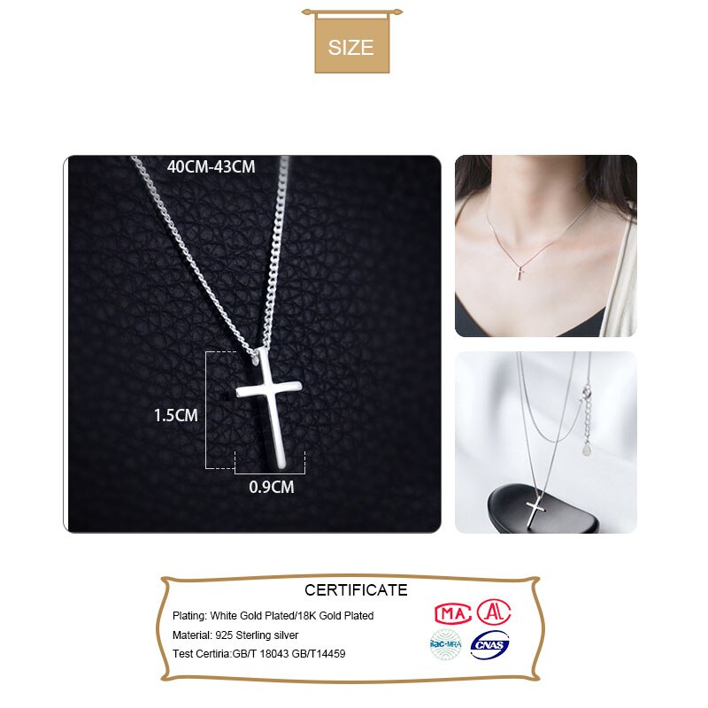 TrustDavis New Women&#39;s Fashion 925 Sterling Silver Jewelry Cross Pendant Short 40cm Necklace Cute Gift Girls Lady DS219 - bankshayes40