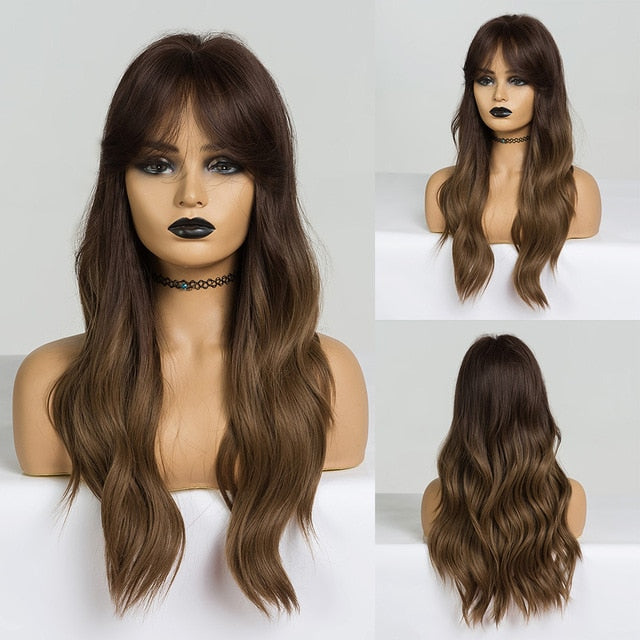 Wigs with Bangs Water Wave Heat Resistant - bankshayes40