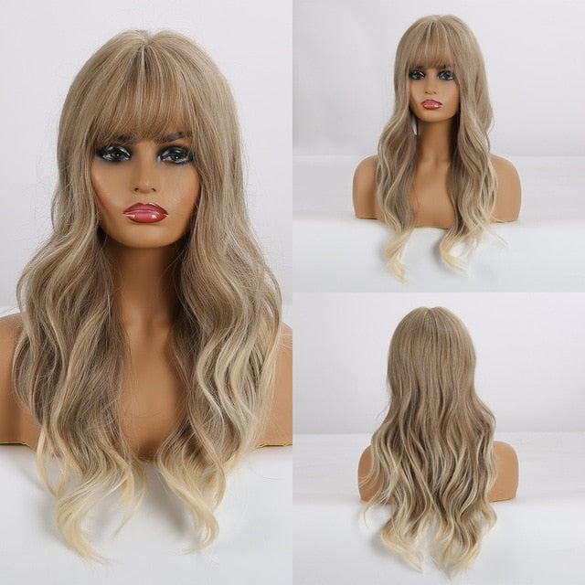 Wigs with Bangs Water Wave Heat Resistant - bankshayes40