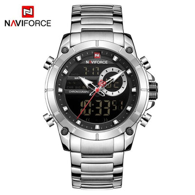 NAVIFORCE Men Military Sport Wrist Watch Gold Quartz Steel Waterproof Dual Display Male Clock Watches Relogio Masculino 9163 - bankshayes40