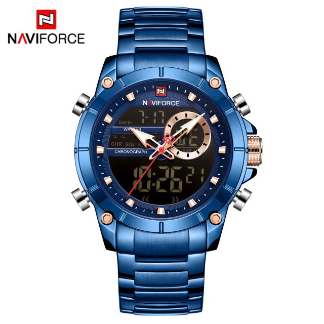 NAVIFORCE Men Military Sport Wrist Watch Gold Quartz Steel Waterproof Dual Display Male Clock Watches Relogio Masculino 9163 - bankshayes40