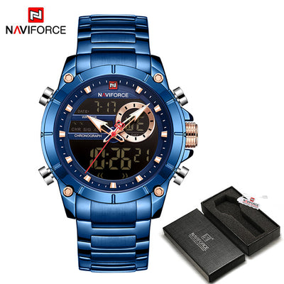 NAVIFORCE Men Military Sport Wrist Watch Gold Quartz Steel Waterproof Dual Display Male Clock Watches Relogio Masculino 9163 - bankshayes40