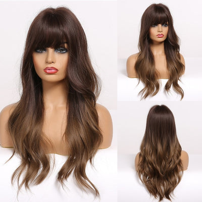 Wigs with Bangs Water Wave Heat Resistant - bankshayes40