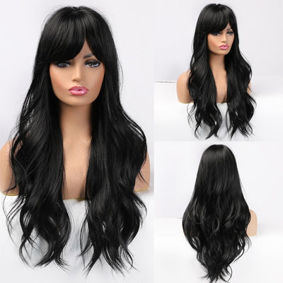 Wigs with Bangs Water Wave Heat Resistant - bankshayes40