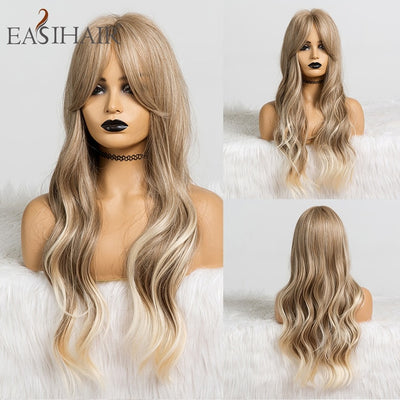 Wigs with Bangs Water Wave Heat Resistant - bankshayes40