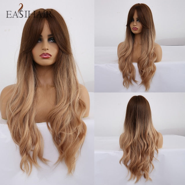 Wigs with Bangs Water Wave Heat Resistant - bankshayes40