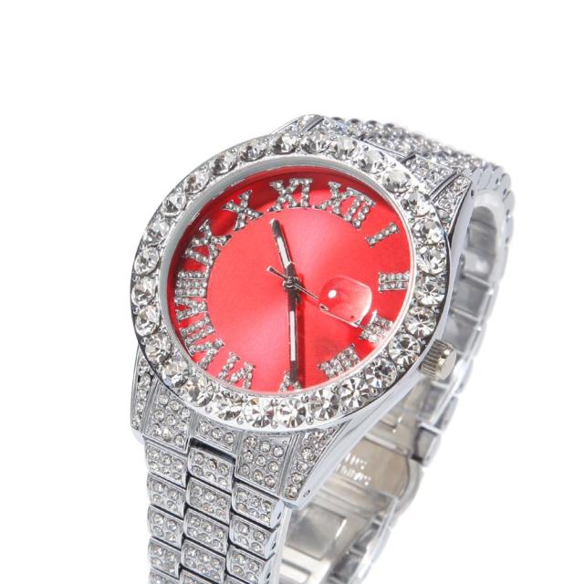 THE HIP HOP Big Dial Full Iced Out Colored Watches Stainless Steel Fashion Luxury Rhinestones Quartz Wristwatches Business Watch - bankshayes40