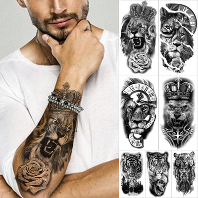 Waterproof Temporary Tattoo Sticker Forest Lion Tiger Bear Flash Tattoos Women Leopard Wolf Crown Body Art Arm Fake Tatoo Men - bankshayes40