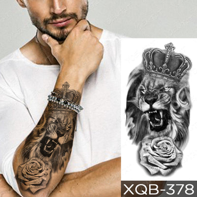 Waterproof Temporary Tattoo Sticker Forest Lion Tiger Bear Flash Tattoos Women Leopard Wolf Crown Body Art Arm Fake Tatoo Men - bankshayes40