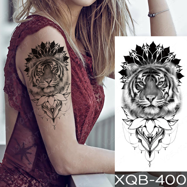 Waterproof Temporary Tattoo Sticker Forest Lion Tiger Bear Flash Tattoos Women Leopard Wolf Crown Body Art Arm Fake Tatoo Men - bankshayes40