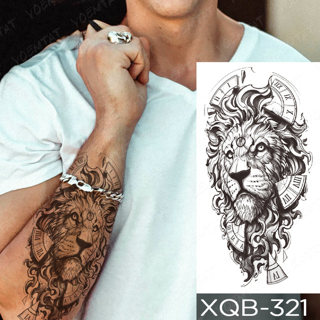 Waterproof Temporary Tattoo Sticker Forest Lion Tiger Bear Flash Tattoos Women Leopard Wolf Crown Body Art Arm Fake Tatoo Men - bankshayes40