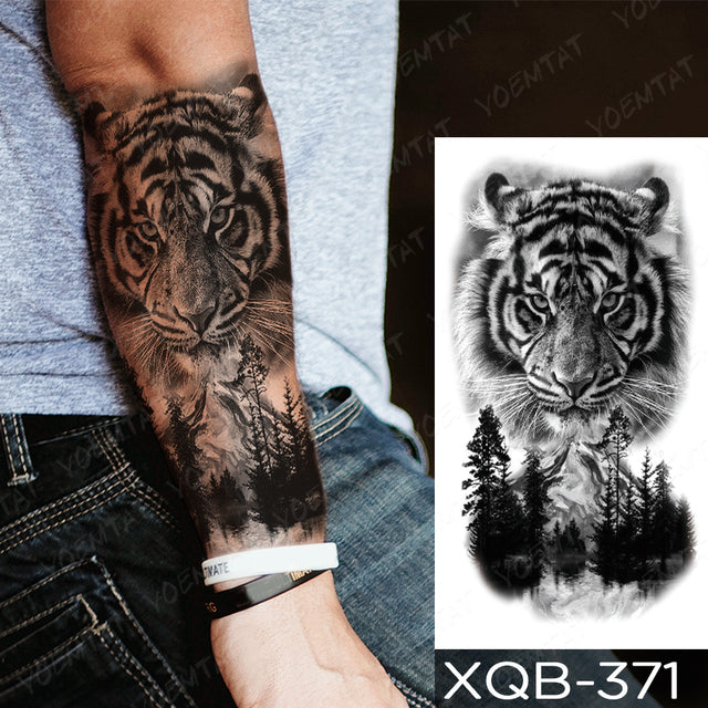 Waterproof Temporary Tattoo Sticker Forest Lion Tiger Bear Flash Tattoos Women Leopard Wolf Crown Body Art Arm Fake Tatoo Men - bankshayes40