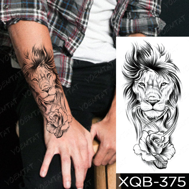 Waterproof Temporary Tattoo Sticker Forest Lion Tiger Bear Flash Tattoos Women Leopard Wolf Crown Body Art Arm Fake Tatoo Men - bankshayes40