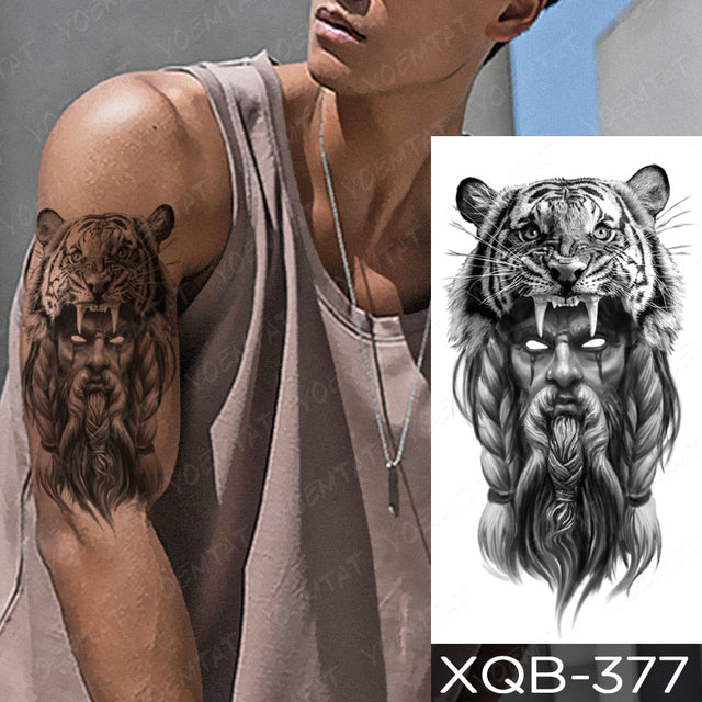 Waterproof Temporary Tattoo Sticker Forest Lion Tiger Bear Flash Tattoos Women Leopard Wolf Crown Body Art Arm Fake Tatoo Men - bankshayes40