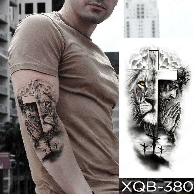 Waterproof Temporary Tattoo Sticker Forest Lion Tiger Bear Flash Tattoos Women Leopard Wolf Crown Body Art Arm Fake Tatoo Men - bankshayes40