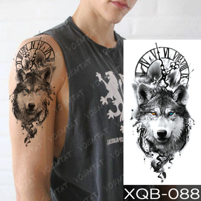 Waterproof Temporary Tattoo Sticker Forest Lion Tiger Bear Flash Tattoos Women Leopard Wolf Crown Body Art Arm Fake Tatoo Men - bankshayes40