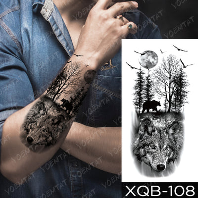 Waterproof Temporary Tattoo Sticker Forest Lion Tiger Bear Flash Tattoos Women Leopard Wolf Crown Body Art Arm Fake Tatoo Men - bankshayes40