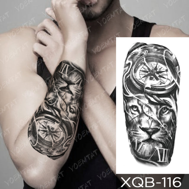 Waterproof Temporary Tattoo Sticker Forest Lion Tiger Bear Flash Tattoos Women Leopard Wolf Crown Body Art Arm Fake Tatoo Men - bankshayes40