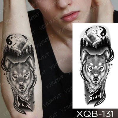 Waterproof Temporary Tattoo Sticker Forest Lion Tiger Bear Flash Tattoos Women Leopard Wolf Crown Body Art Arm Fake Tatoo Men - bankshayes40