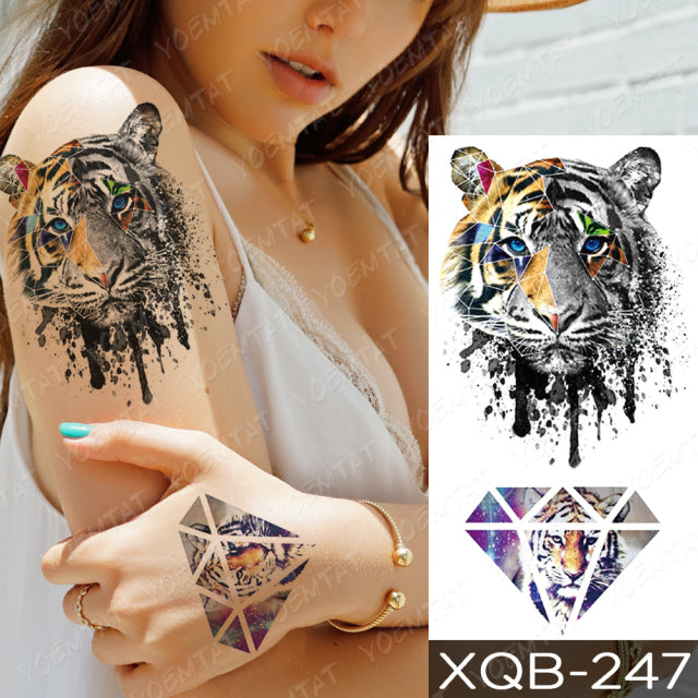 Waterproof Temporary Tattoo Sticker Forest Lion Tiger Bear Flash Tattoos Women Leopard Wolf Crown Body Art Arm Fake Tatoo Men - bankshayes40