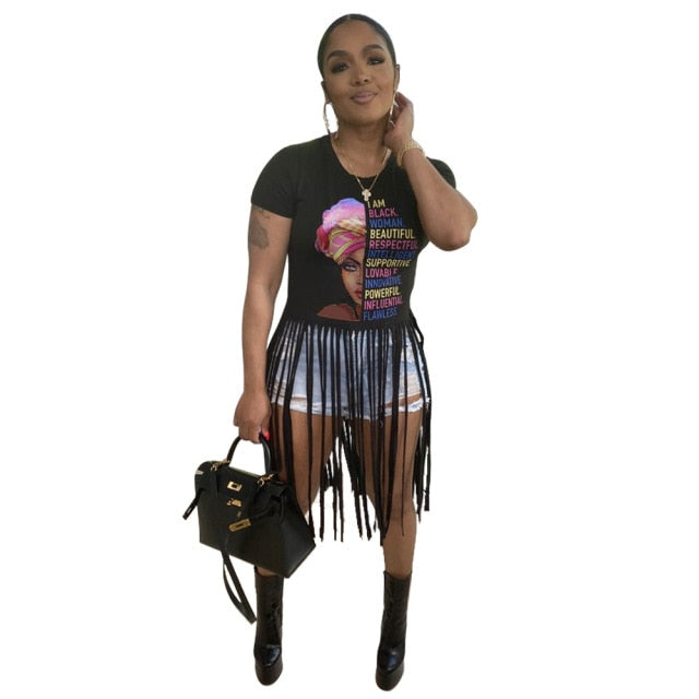 Women's tassel casual T-shirt Short-sleeved Printed T-shirt short-sleeved O collar women's T-shirts are hot sellers - bankshayes40