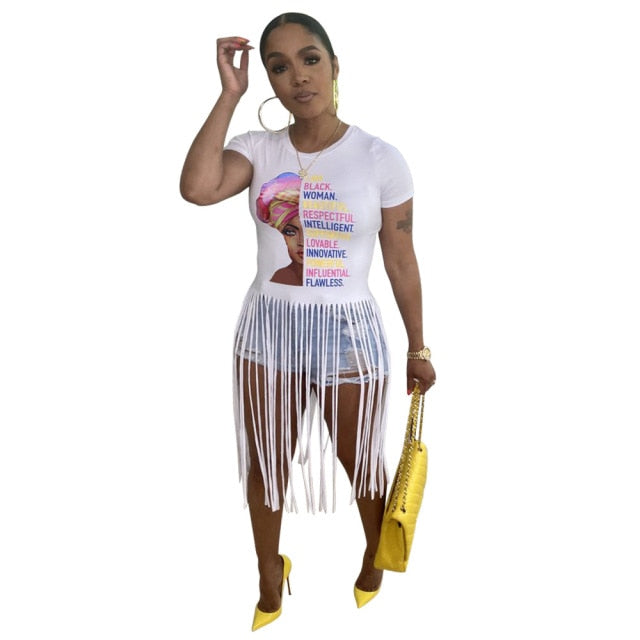 Women's tassel casual T-shirt Short-sleeved Printed T-shirt short-sleeved O collar women's T-shirts are hot sellers - bankshayes40
