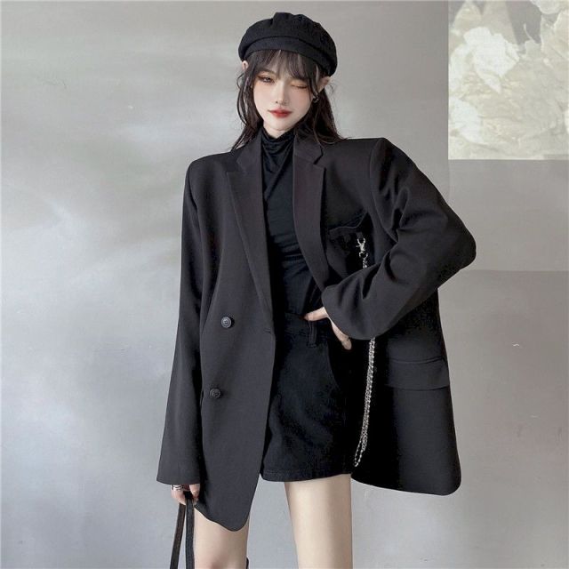 Suit Jacket Women Trendy Dark Black - bankshayes40