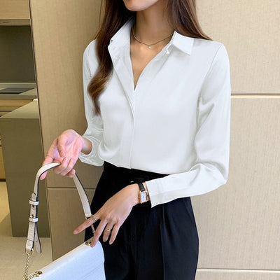 Silk Shirts Women White Shirt Women Long Sleeve - bankshayes40