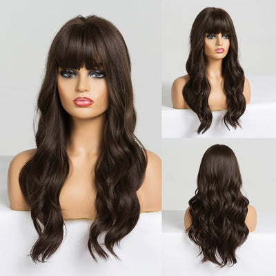 Wigs with Bangs Water Wave Heat Resistant - bankshayes40