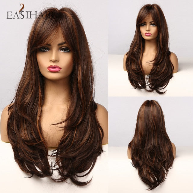 Wigs with Bangs Water Wave Heat Resistant - bankshayes40