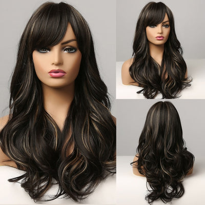 Wigs with Bangs Water Wave Heat Resistant - bankshayes40