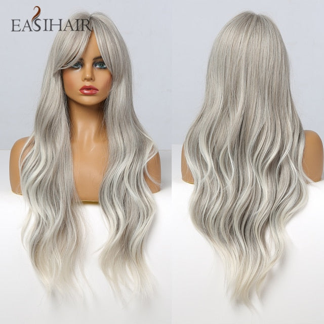 Wigs with Bangs Water Wave Heat Resistant - bankshayes40